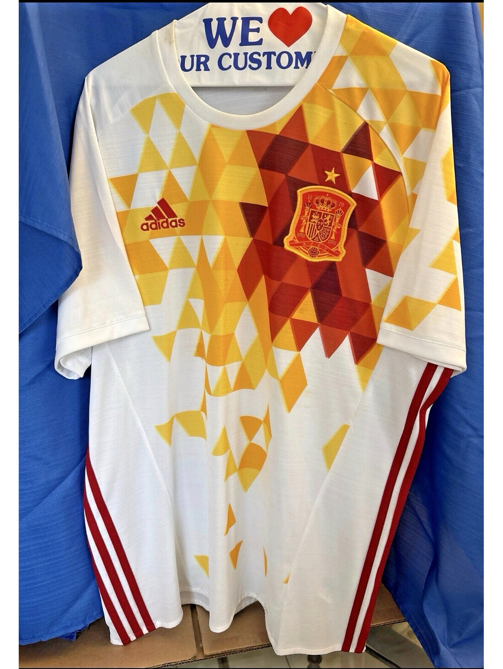 Spain 2016 Away Shirt XL Adidas Euro Match Jersey White Red Geometric Heat Map